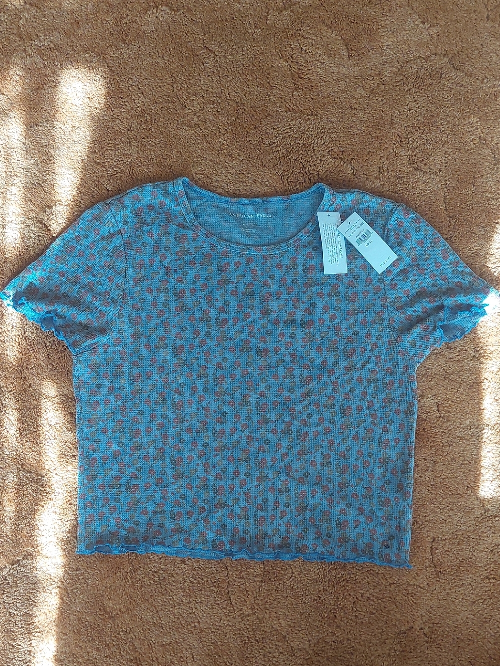 American Eagle Outfitters Blue Floral Baby Doll Tee